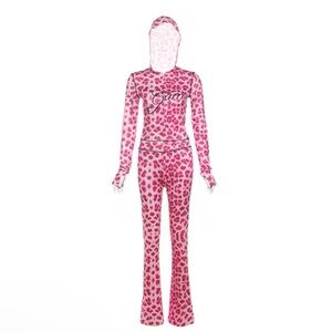 Leopard Letter Print 2 Piece Set Women Tracksuit Size M